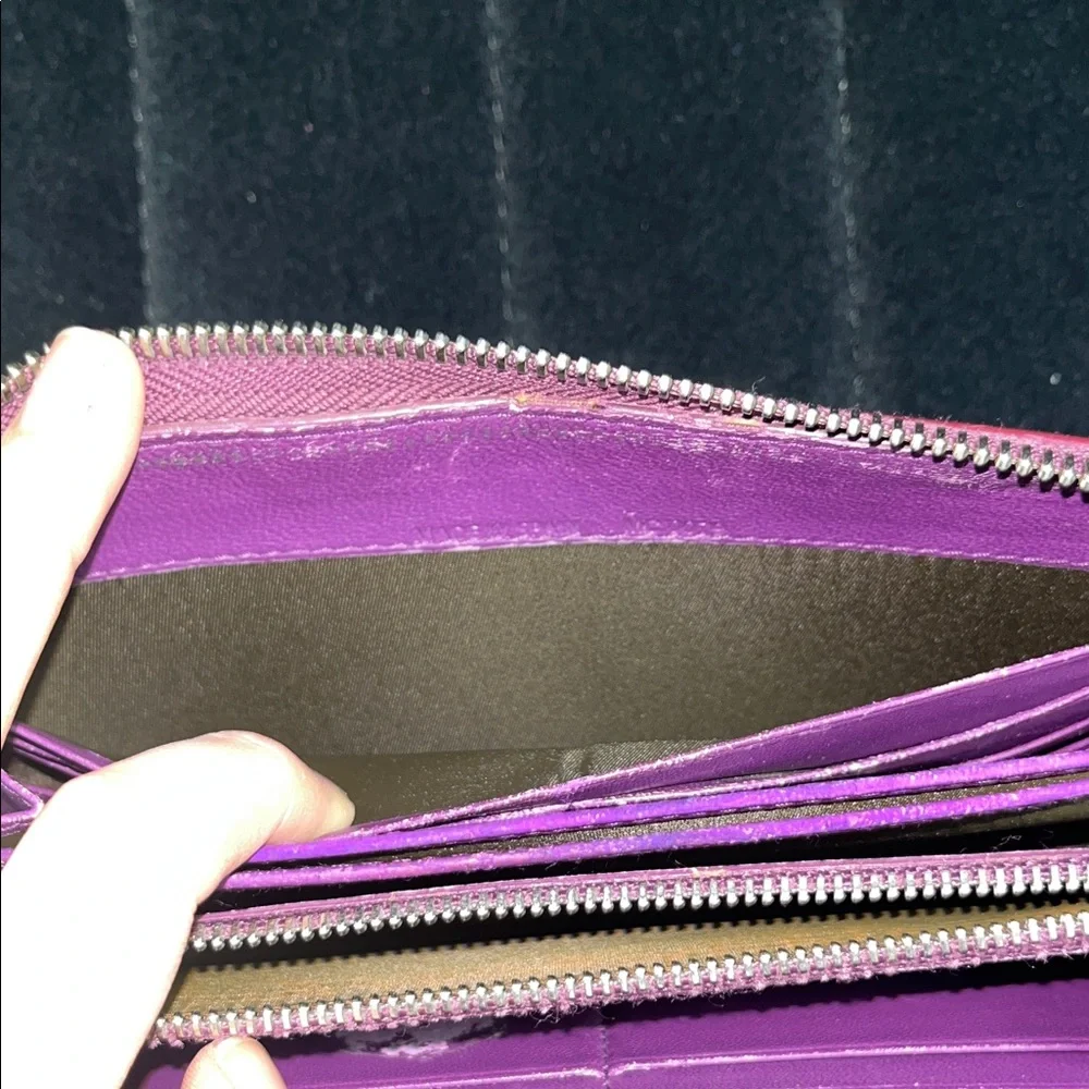 Dior Purple Patent Leather Embossed Zip Wallet